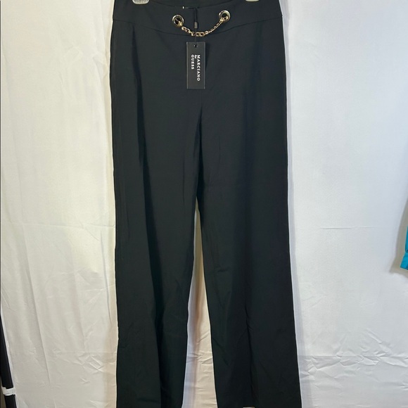 Marciano Black Wide leg Pants Gold Chain Accent Size Large UK 44 New Side Zip - Picture 2 of 6